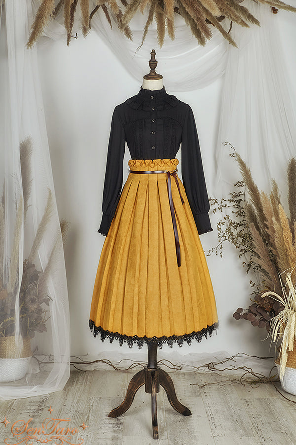 Sentaro - Warm Tea Suede - High Waist Pleated Lolita Skirt