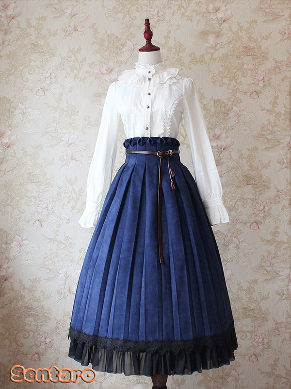 Sentaro - Warm Tea Suede - High Waist Pleated Lolita Skirt