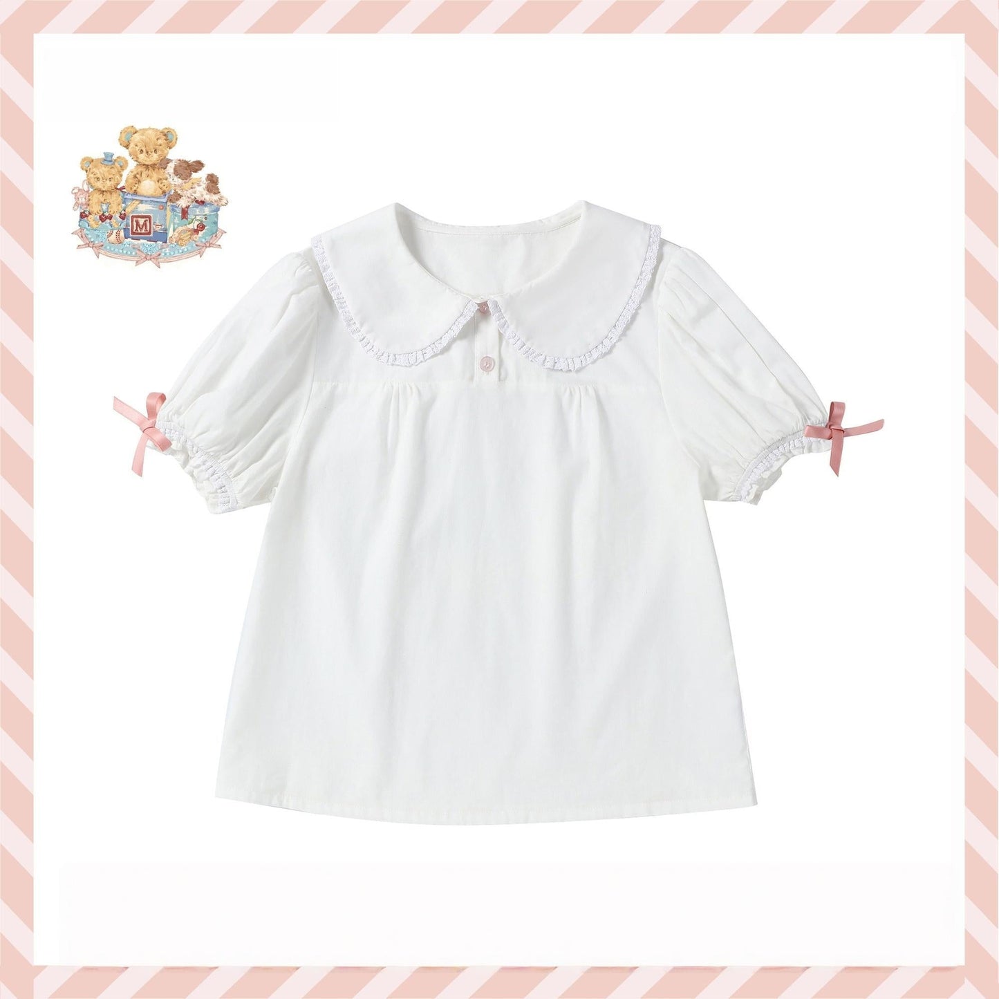 Walnut Museum- Toy Anniversary - Cotton Sweet Lolita Blouse, Bow Accents