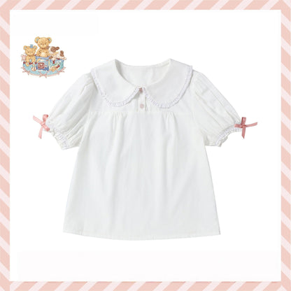 Walnut Museum- Toy Anniversary - Cotton Sweet Lolita Blouse, Bow Accents