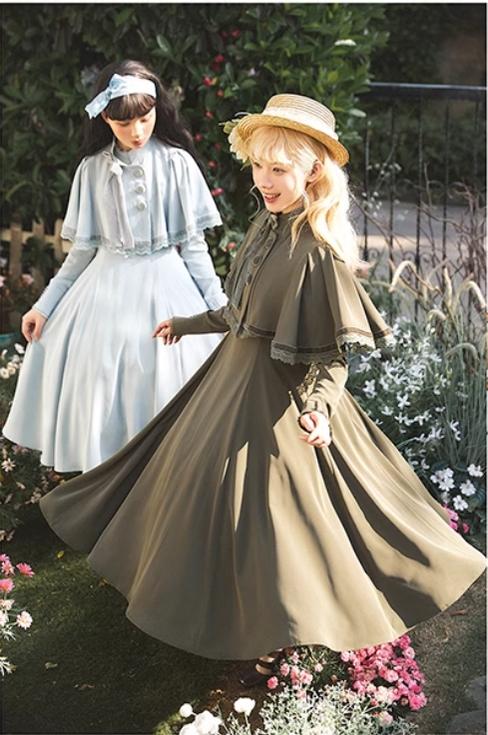 KINOKOKO - Aslan Blessings - Classic Lolita OP Seven-panel Slim Fit Dress with Cape