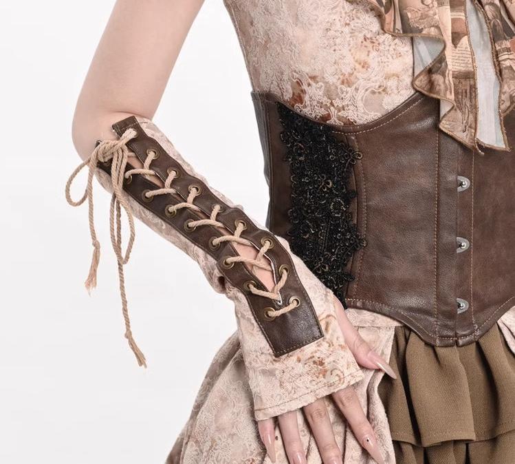 Broken Bone - Retro Lolita PU Cuffs Cross Straps Sleeves