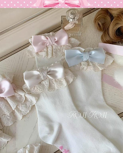 Roji Roji - Cotton Lolita Socks Lace Bow White Socks