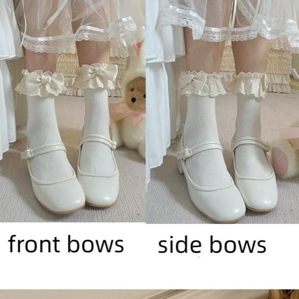 Roji Roji - Cotton Lolita Socks Lace Bow White Socks