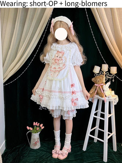 Ilovexiaolu - Meow Lullaby - Cotton Kawaii Lolita OP Dress with Removable Kitty Apron