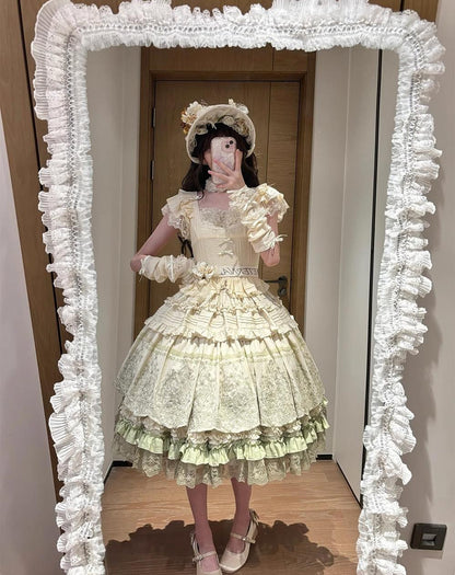 ZJstory - 14-line Poem Set - Classic Lolita Separate Dress Set Tiered Ruffles Skirt