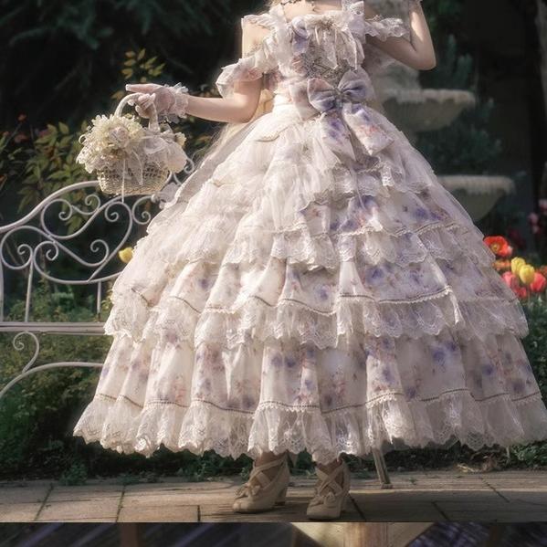 Cat Fairy - Rose Letter - Gorgeous Lolita JSK Princess Dress Chiffon Floral Printed Blue Dress