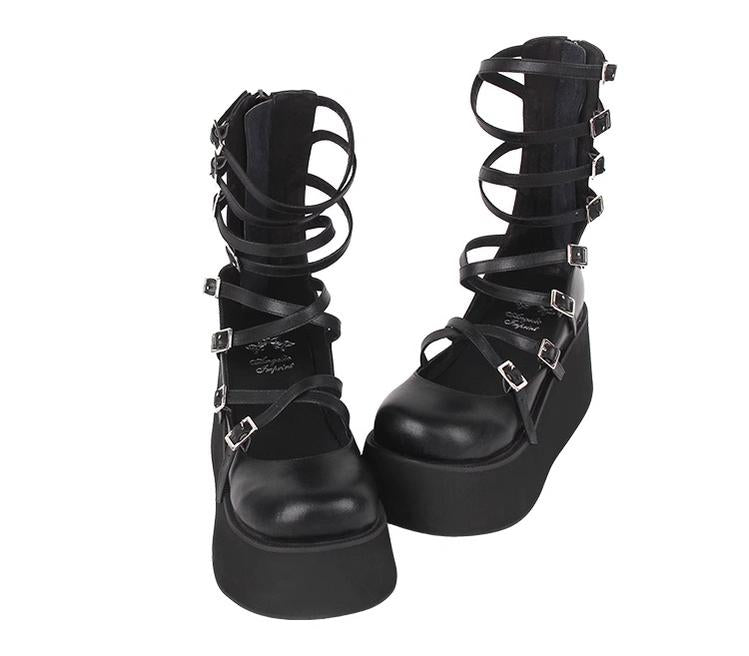 Angelic imprint - Punk Lolita High Platform Shoes With Calf-length Straps