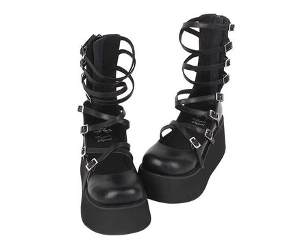 Angelic imprint - Punk Lolita High Platform Shoes With Calf-length Straps