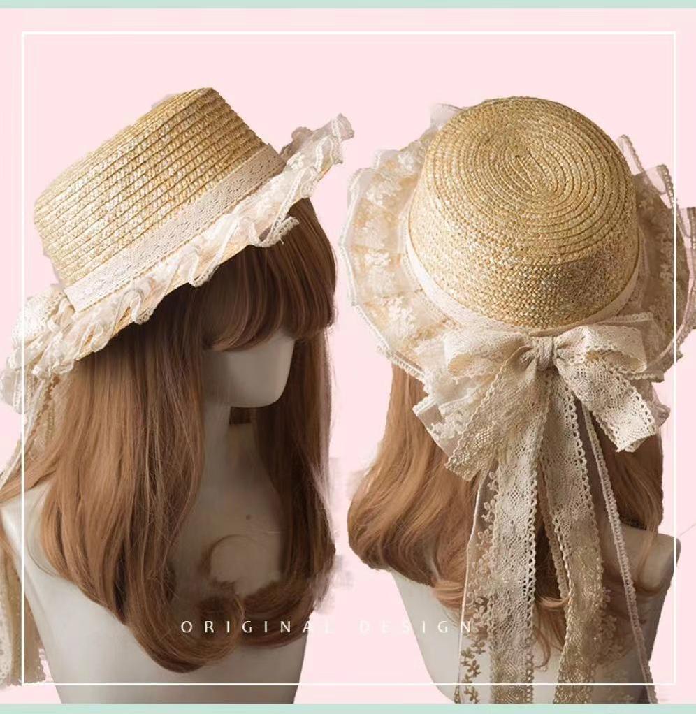 The Accessories' Story - Mori Lolita Hat Handmade Sunshade Bow Straw Hat