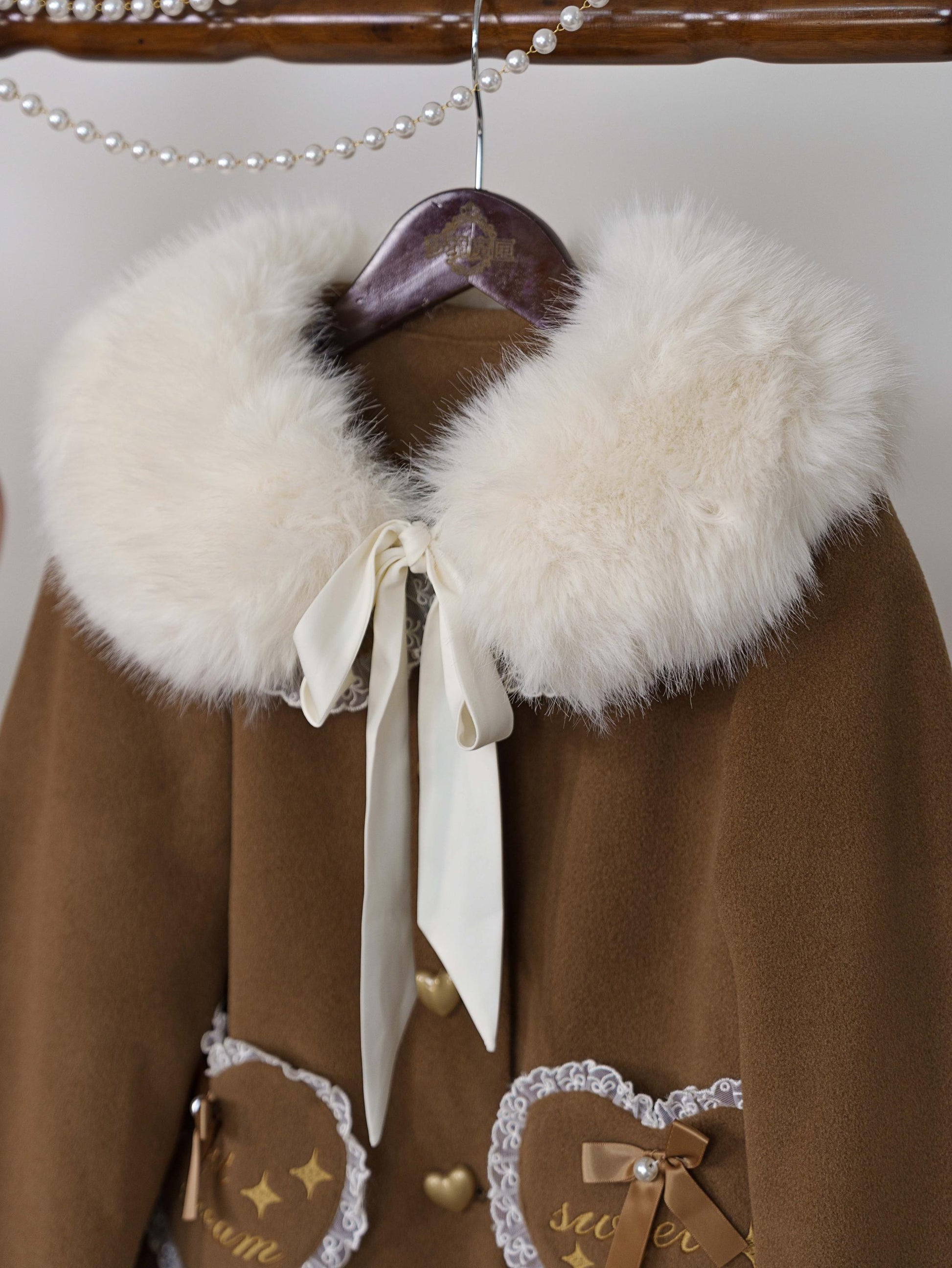 Dream Magic Box - Milk Puff - Winter Fleece-lined Sweet Lolita Coat, Detachable Collar