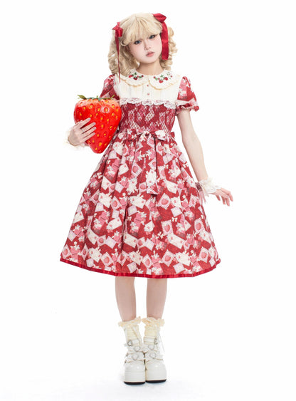 Strawberry Witch - Kawaii Lolita OP Dress, Strawberry Print