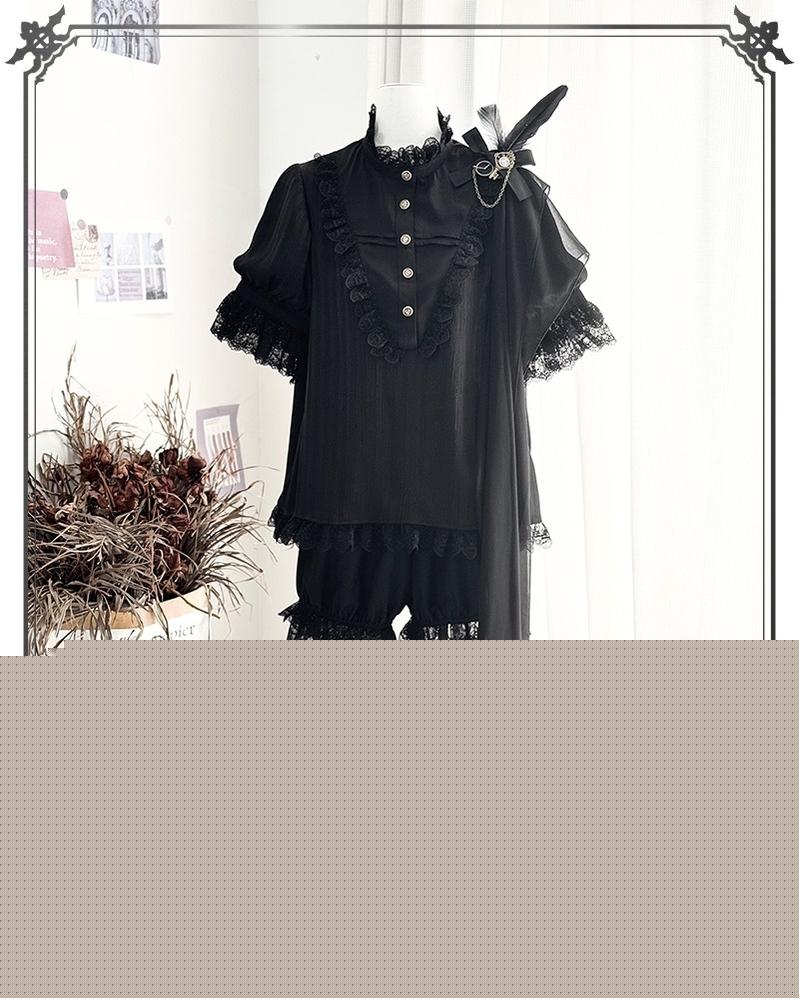 CastleToo - Black Moonlight - Ouji Lolita Chiffon Shirt Outfit