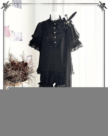 CastleToo - Black Moonlight - Ouji Lolita Chiffon Shirt Outfit