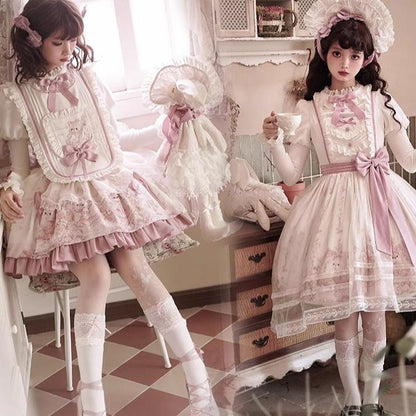 Half Sweet Lolita - Doll Garden - Sweet Lolita JSK Dress Cat Print Pink Dress Set