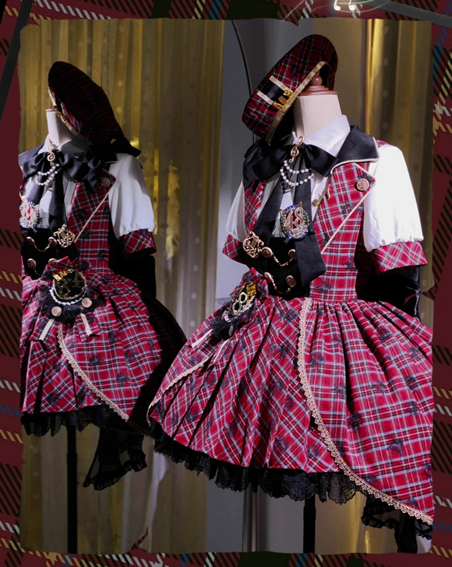 Forest Fluorescent Carps - IP Collab Sweet Lolita Performance Outfit Red Plaid JSK Full Set