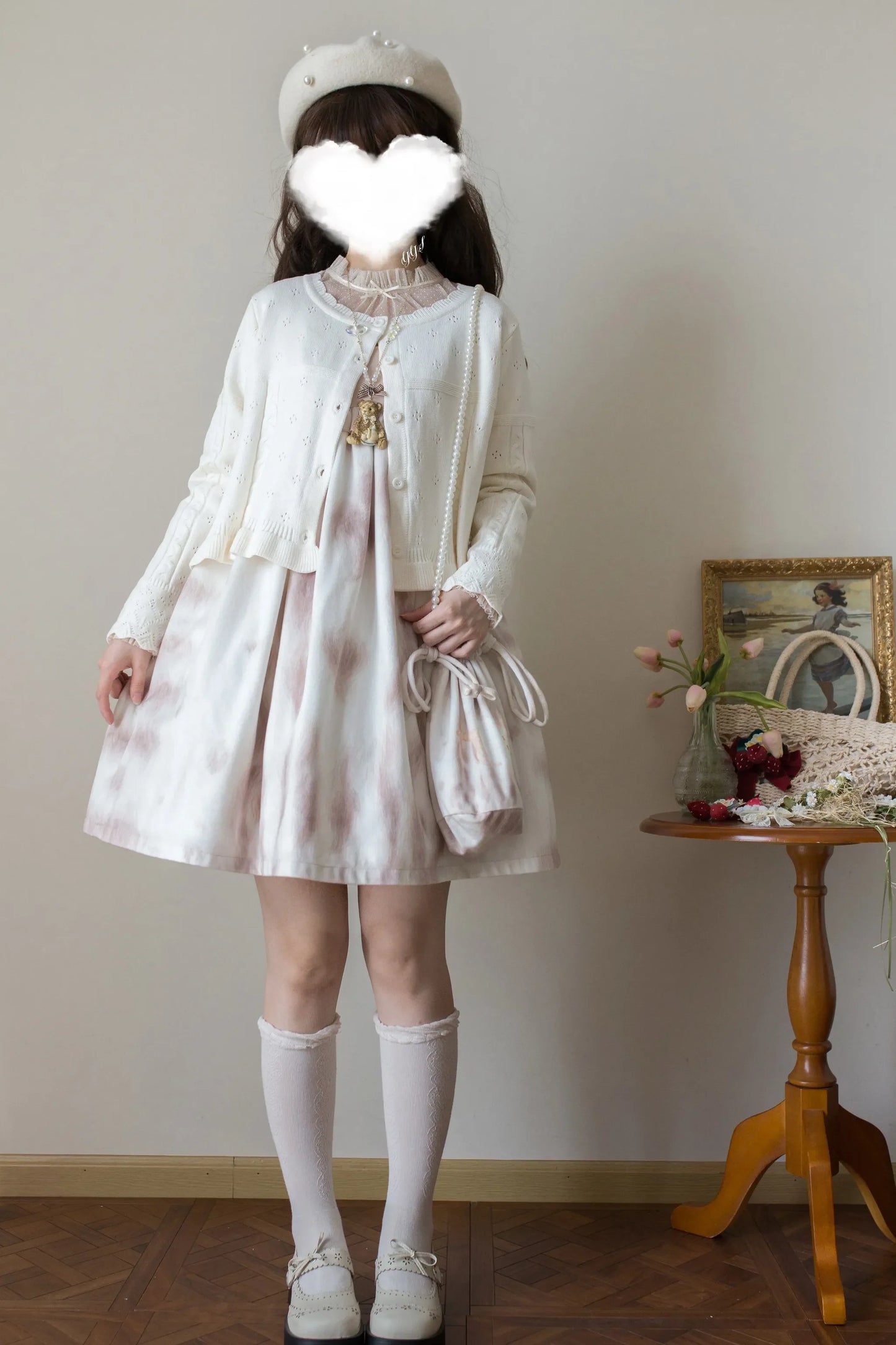 MIST - Kawaii Lolita Sweater Cardigan, Ruffled Lace Hem