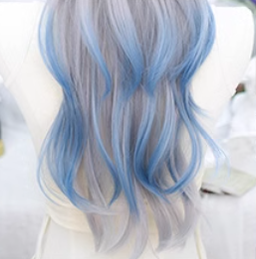 Dalao - Natural Lolita Long Curly Gray Blue Wigs