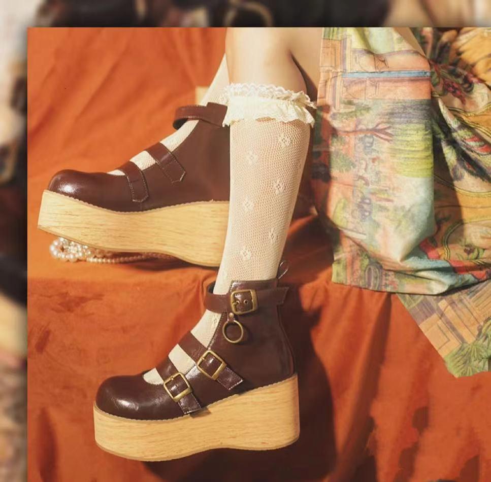 MODO - Retro Lolita Platform Shoes Round Toe Thick Sole