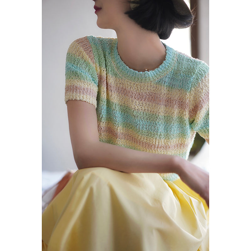 colorful striped knit tops