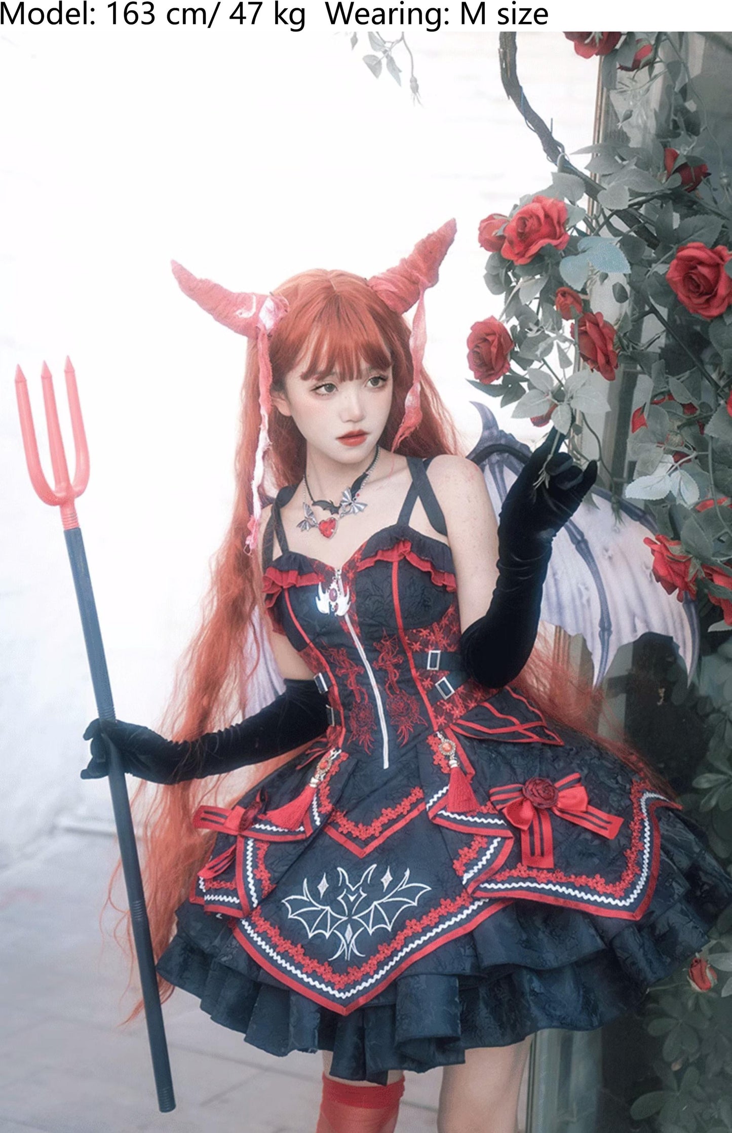 OCELOT - Dark Bat Motion - Gothic Lolita JSK Black Red Goth Jumper Dress