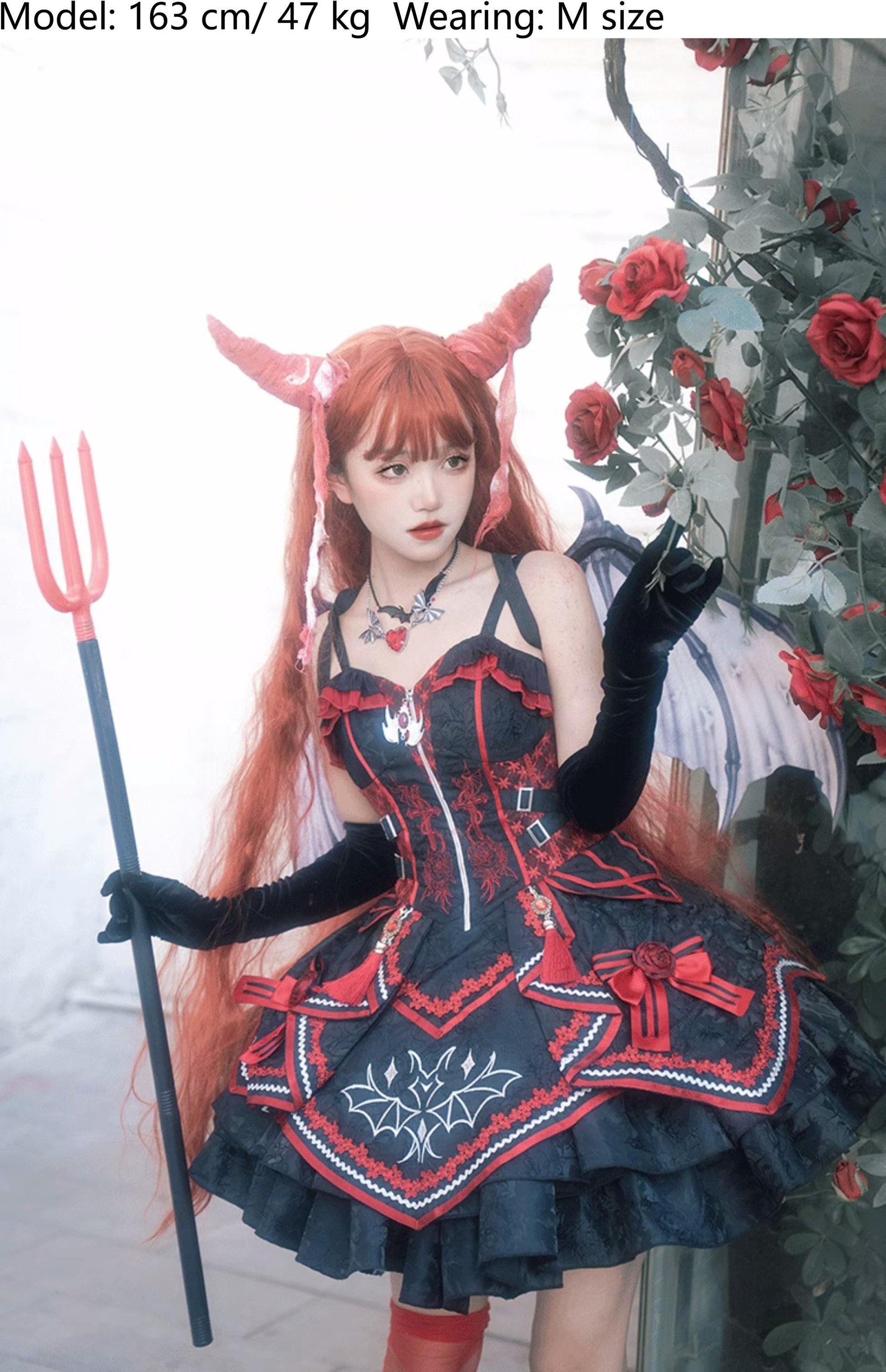 OCELOT - Dark Bat Motion - Gothic Lolita JSK Black Red Goth Jumper Dress