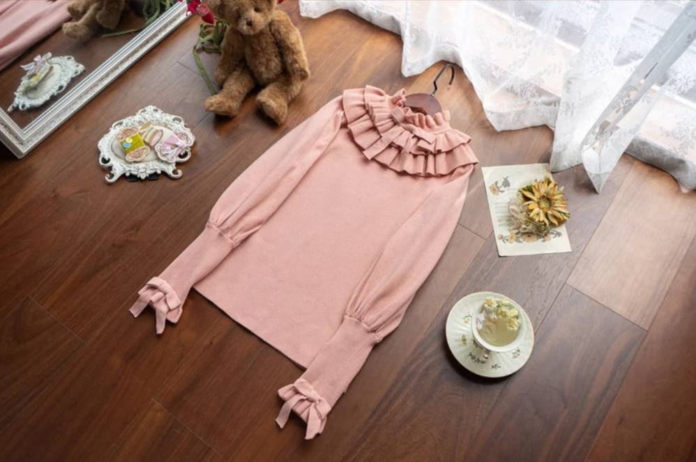 Miaoplus - Sweet Lolita Knit Sweater Long Sleeve Winter Lolita Top