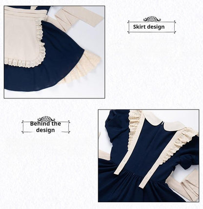 With PUJI - KissKiss - Maid Lolita OP Dress Pleated Lace Multicolor Dress