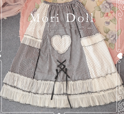 Mori Doll - Peach Tea - Sweet Lolita Dot and Stripe Print Skirt Multicolors