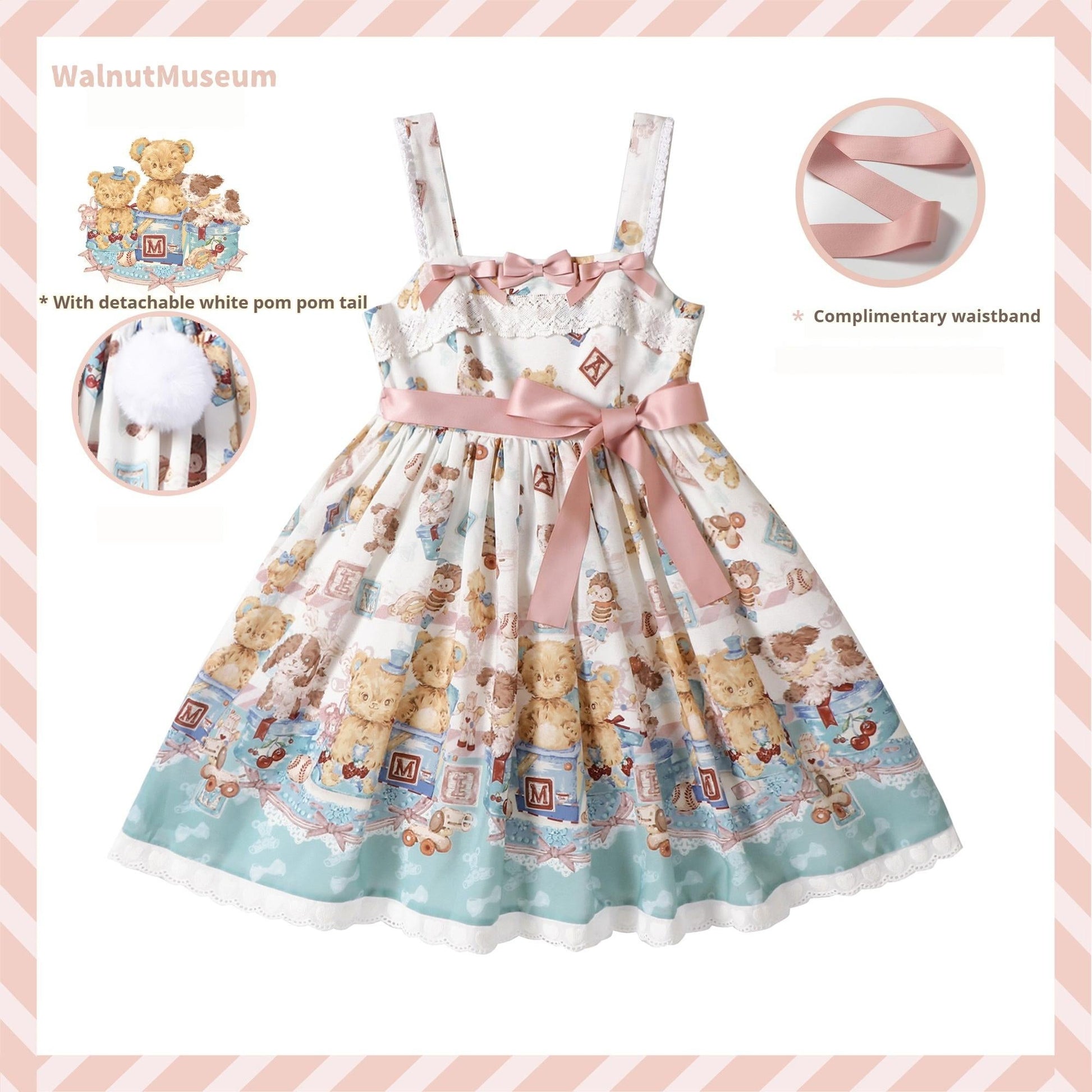 Walnut Museum - Toy Anniversary - Kawaii Lolita Dress Suit Bear Print JSK and Salopette