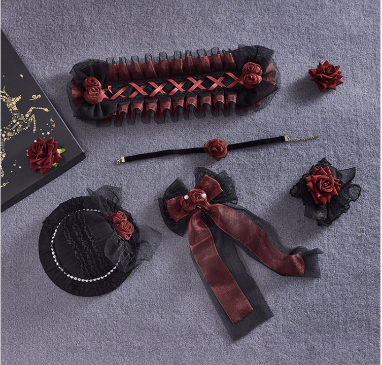 Sugar Time - Gothic Lolita Burgundy Hair Accessory