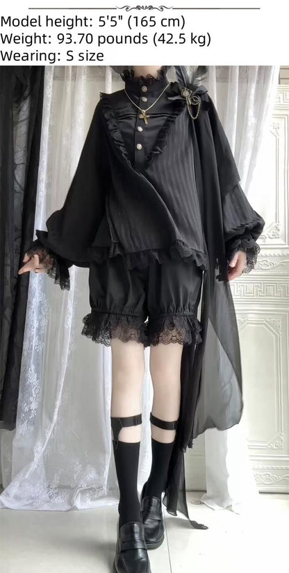 CastleToo - Black Moonlight - Ouji Lolita Chiffon Shirt Outfit