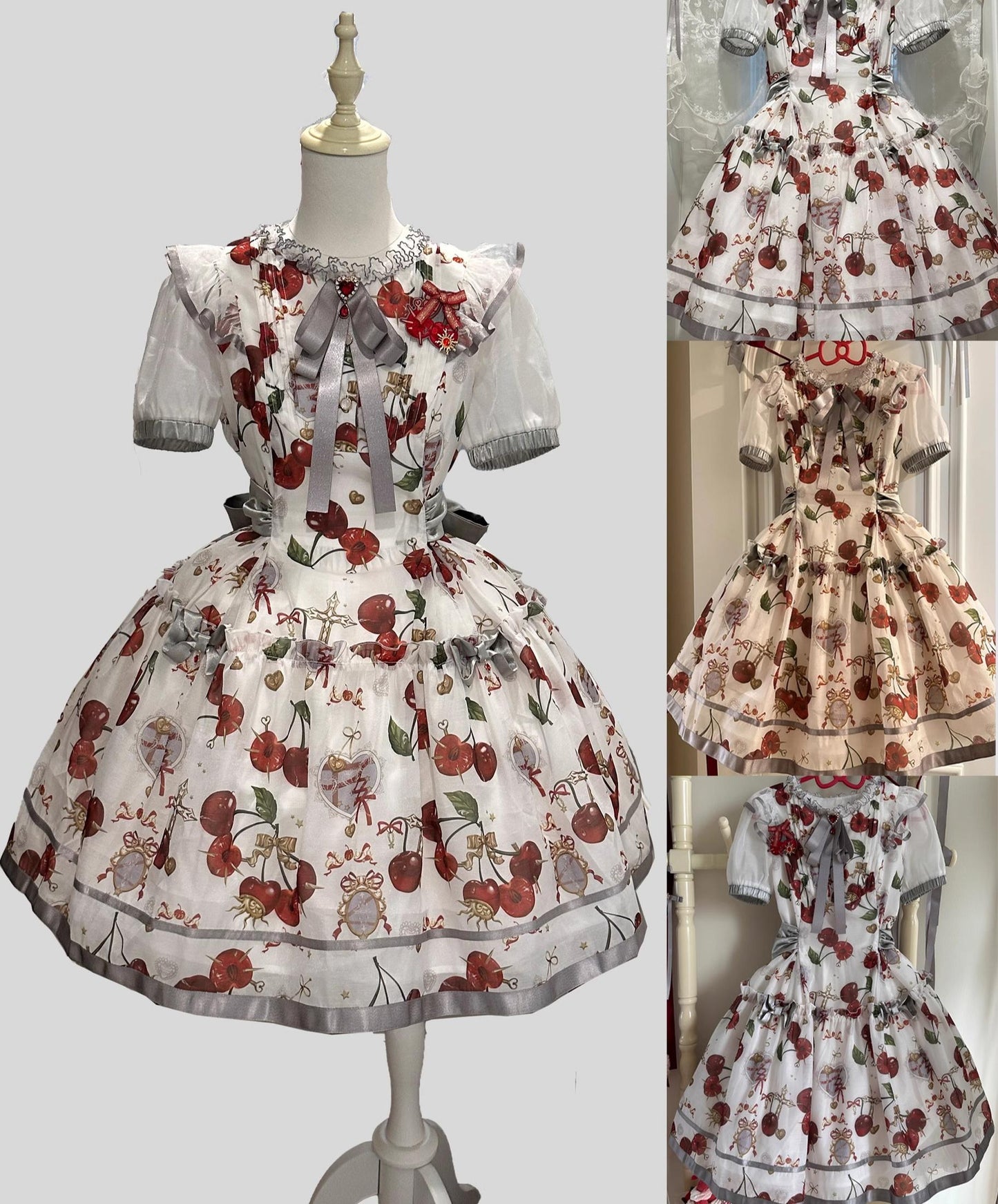 Gloaming - Sweet Lolita Cherry print Short Sleeve OP and SK Set