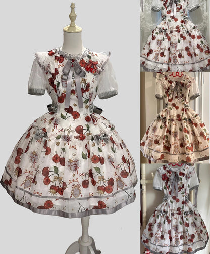 Gloaming - Sweet Lolita Cherry print Short Sleeve OP and SK Set