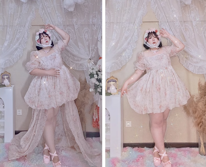 Rouroudream - Selkie - Plus Size Sweet Lolita OP Trailing Floral Princess Gown Dress