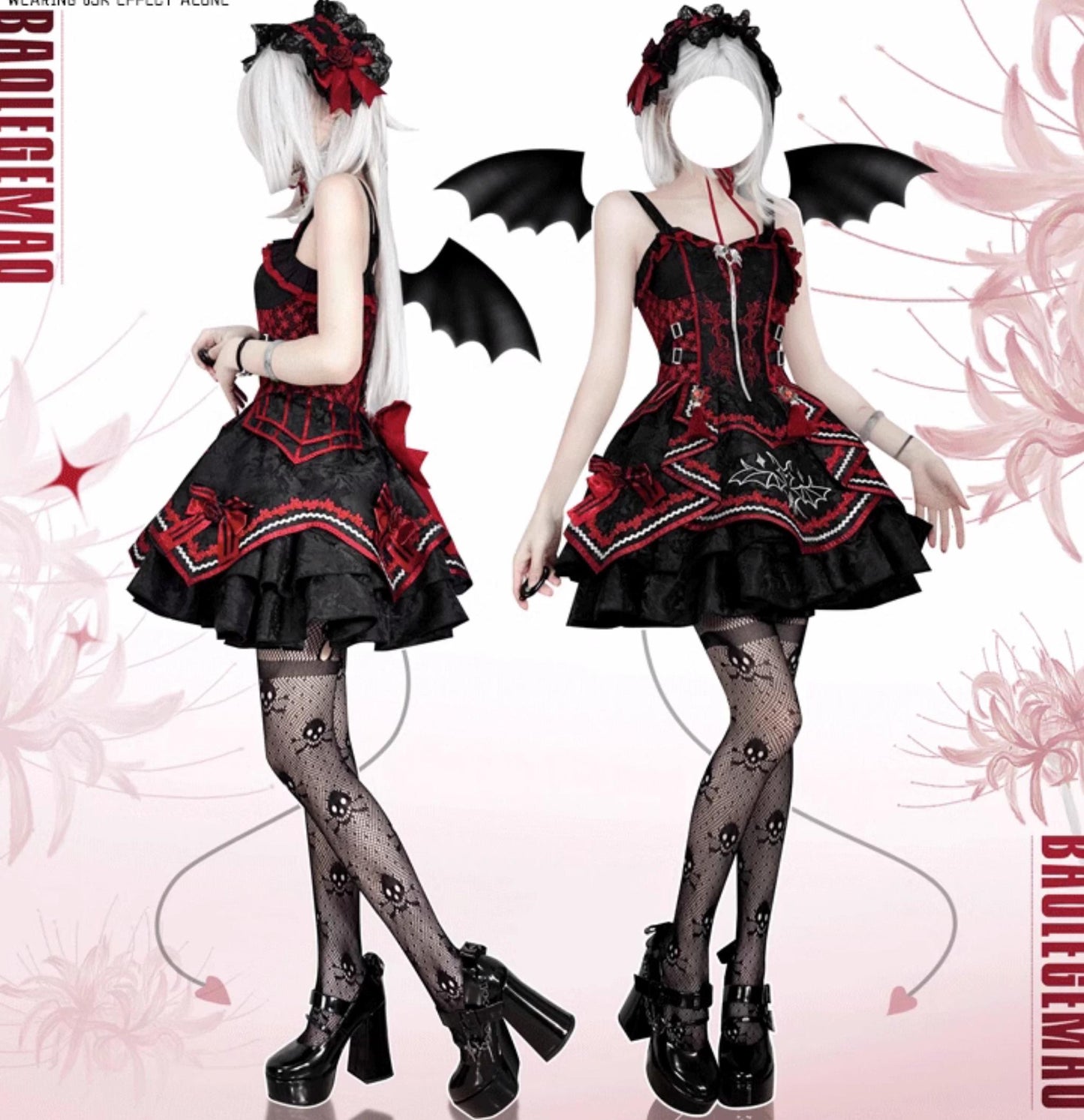 OCELOT - Dark Bat Motion - Gothic Lolita JSK Black Red Goth Jumper Dress