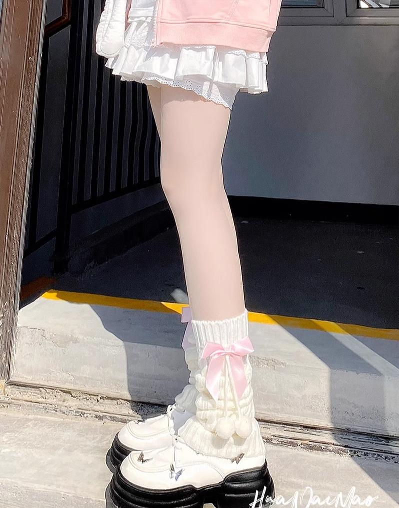 Hua Nai Cat - Cute Lolita Leg Warmers Winter Knitted JK Pile Socks