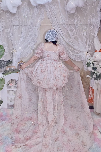 Rouroudream - Selkie - Plus Size Sweet Lolita OP Trailing Floral Princess Gown Dress