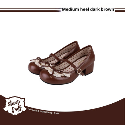 Sheep Puff - Young Layla - Vintage Lolita Shoes Low Heel Butterfly Shoes