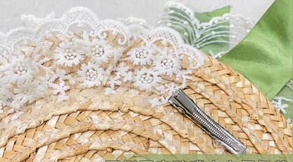 With PUJI - Floral Language - Country Lolita Lace Bow Flat Cap Straw Hat