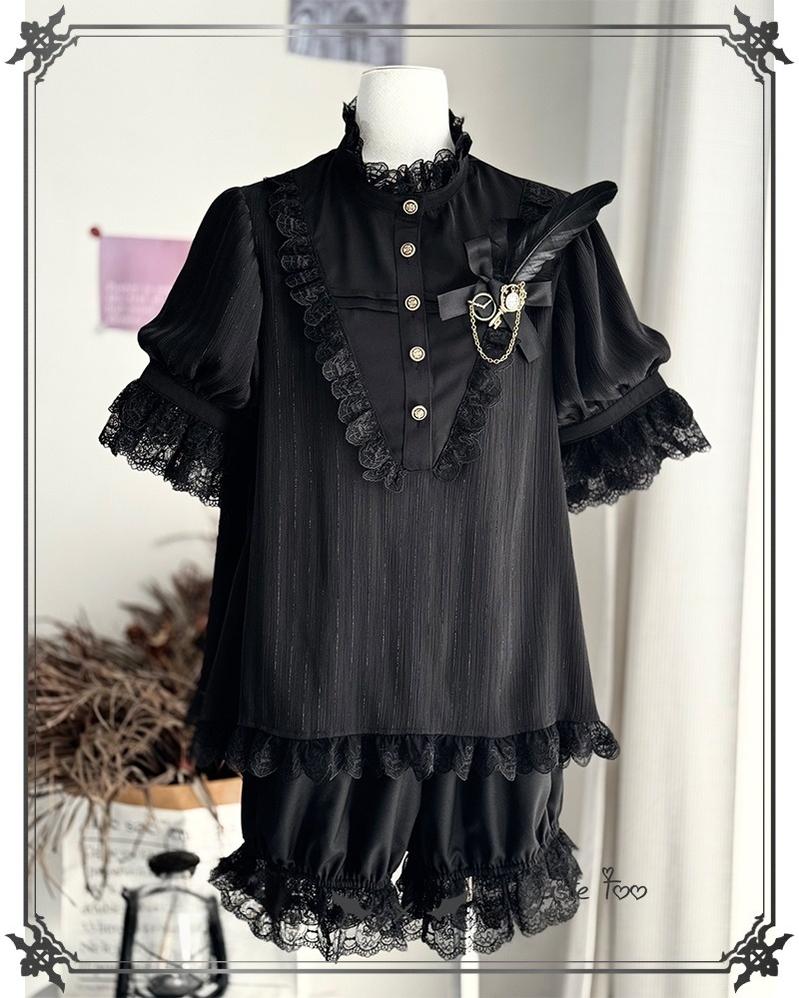 CastleToo - Black Moonlight - Ouji Lolita Chiffon Shirt Outfit