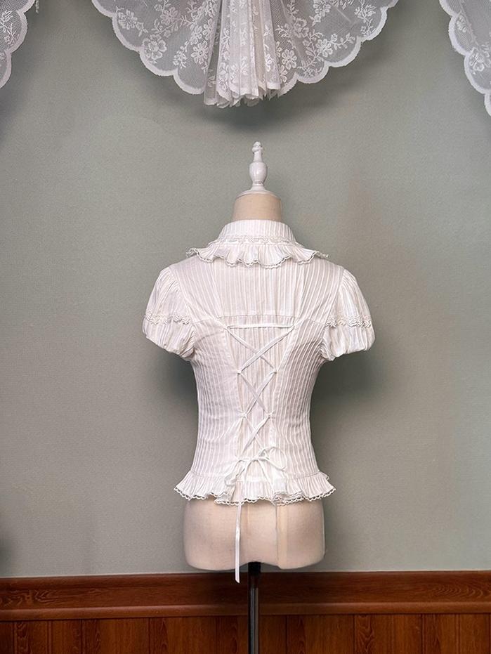 Shuang Sheng Xiao Xiong - Bite The Cake - White Sweet Lolita Blouse, Lace-Up Back