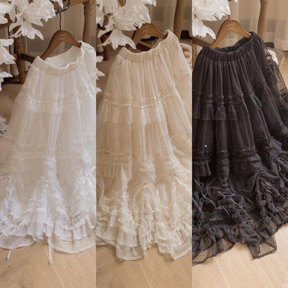 ThinkFly - Pleated Heart - Elegant Lolita Petticoat with Dotted Gauze Hem