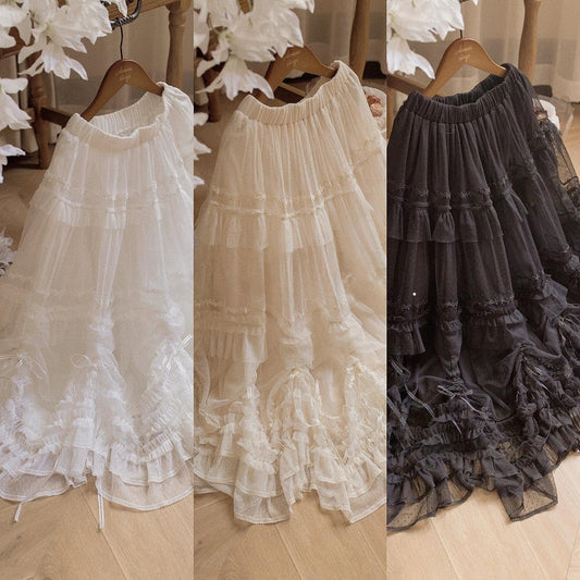 ThinkFly - Pleated Heart - Elegant Lolita Petticoat with Dotted Gauze Hem