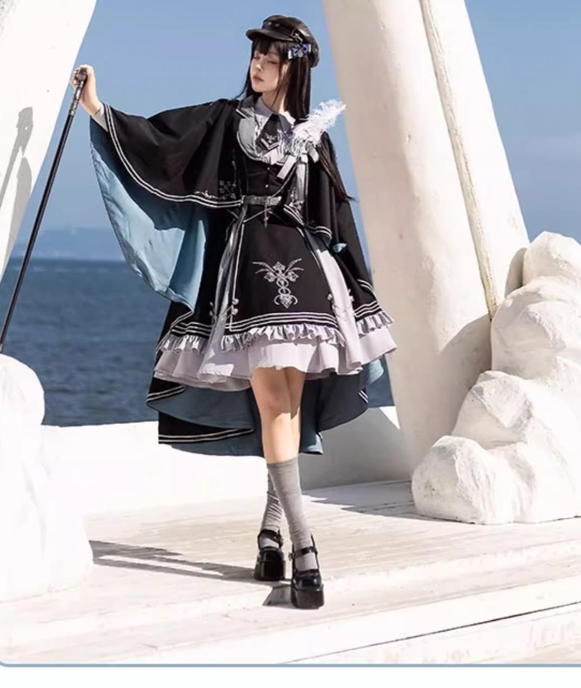 CHUNLV LOLITA - Dark Night Contract - Blue Military Lolita Dress Suit Skirt Elegant OP Cape