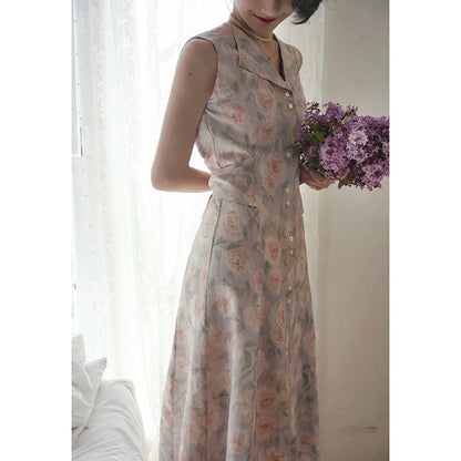 Light red rose pattern melting dress