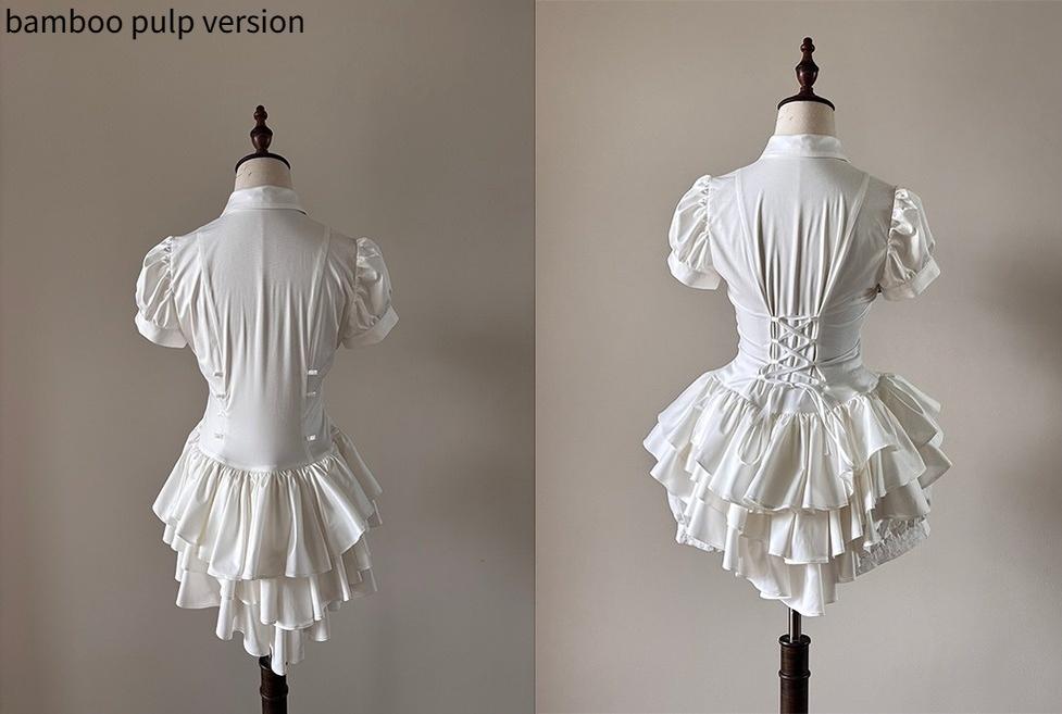 FlowerFairyDaily - Midnight Prayer - Solid Lolita Shirt with Flowing Tiered Back Hem