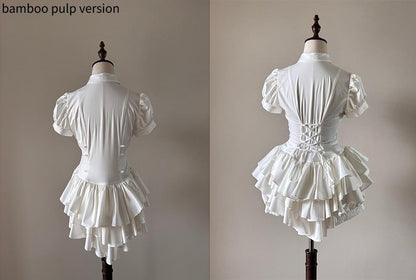 FlowerFairyDaily - Midnight Prayer - Solid Lolita Shirt with Flowing Tiered Back Hem