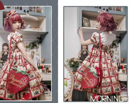Morning Glory - A Strawberry - Sweet Lolita Crossbody Bag Strawberry Printed Handbag
