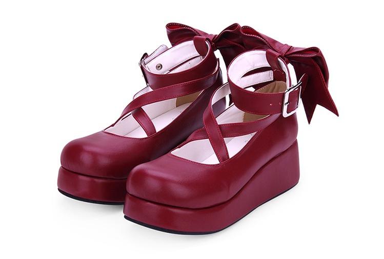 Angelic Imprint - Daily Lolita Leather Shoes Platform Medium Heel Big Bow Shoe